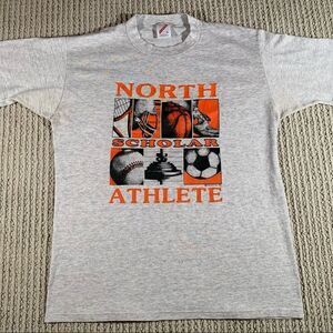 Jerzees Vintage T-shirt North Scholar Athlete Orange Large Single Stitch USA 90s